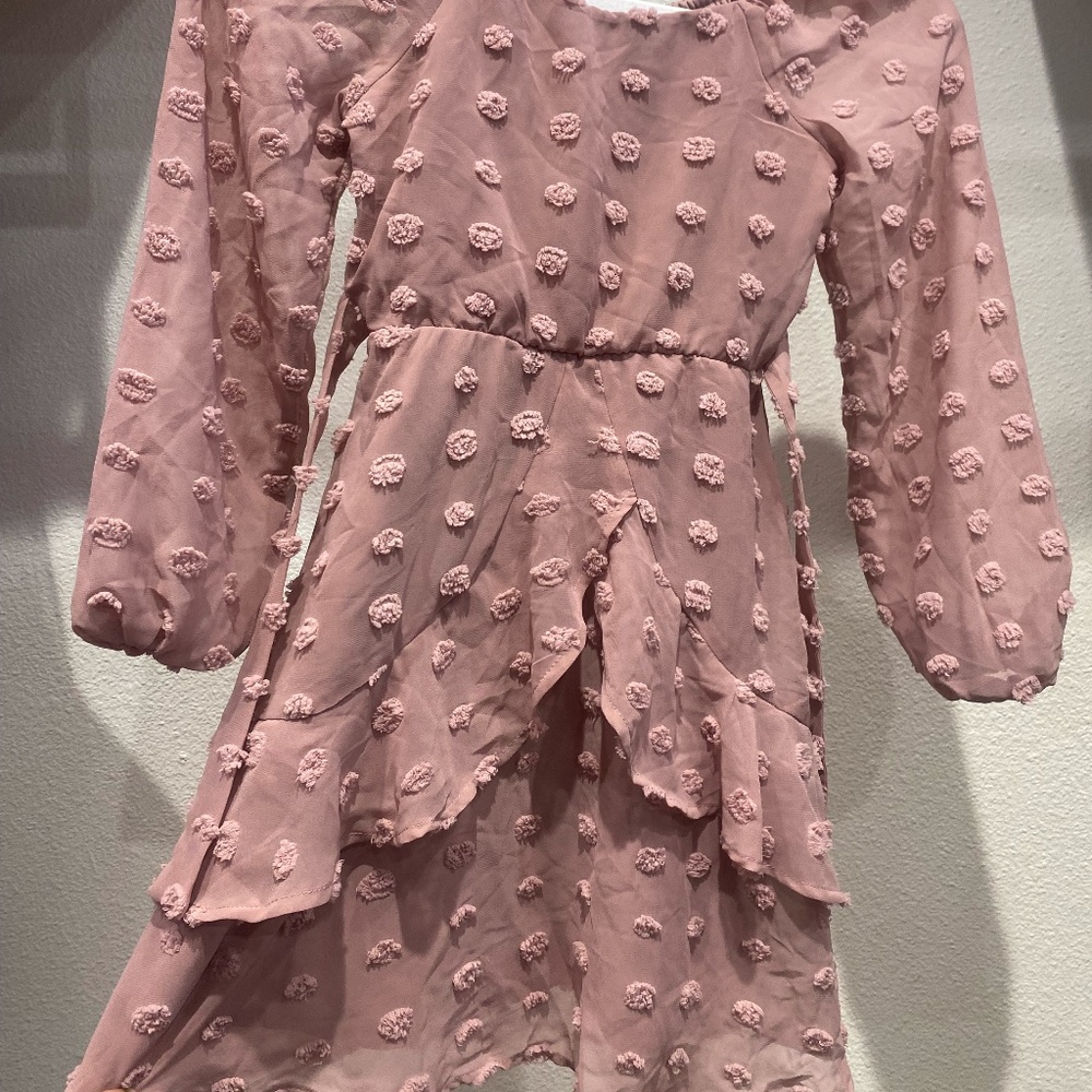 Clip Dot Tiered Dress for Girls in Blush Small